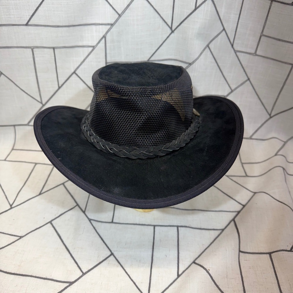 Barmah‎ Foldaway Suede Cooler Hat XXL Black Mesh Crown Outback Packable 1068